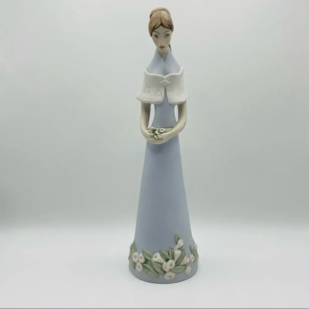Vintage Royal Dux Bohemia Lady with Flowers Stretched Bisque Porcelain Figurine